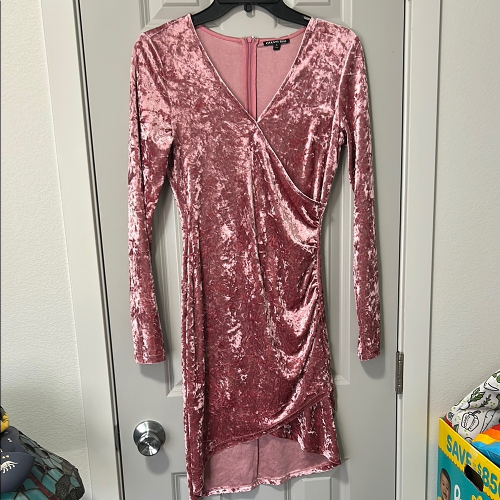 Pink Velvet faux Wrap Dress